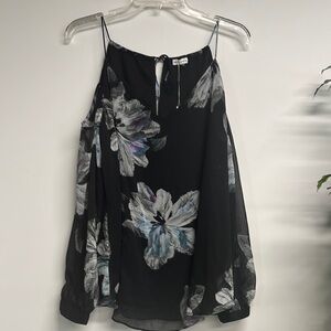 Sioni Black & Floral Cold Shoulder Top